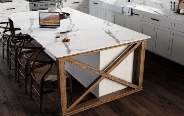 Kitchen island with classic marble solid laminate 12mm worktop