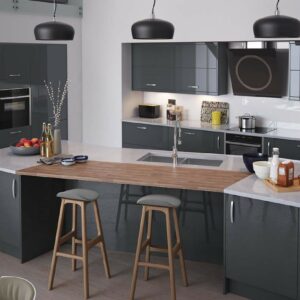 High gloss anthracite kitchen with slab kitchen doors