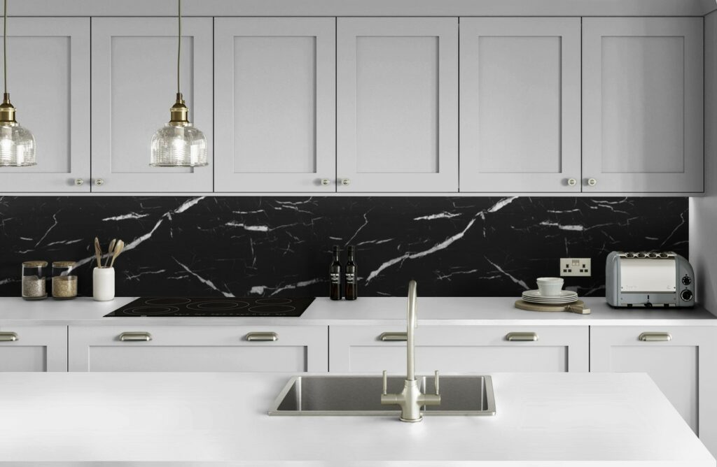 Nero Marquina Stone Effect Laminate Splashback - Furniture Doors