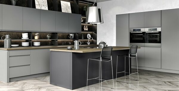 Matt anthracite kitchen featuring handleless doors