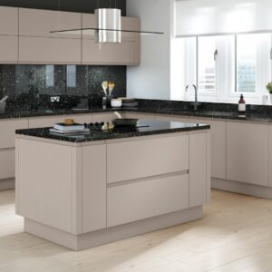 Matt cashmere kitchen with matching kitchen island and handleless doors