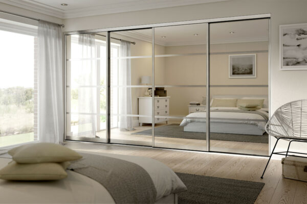 4 pane bedroom sliding doors with all doors mirrored